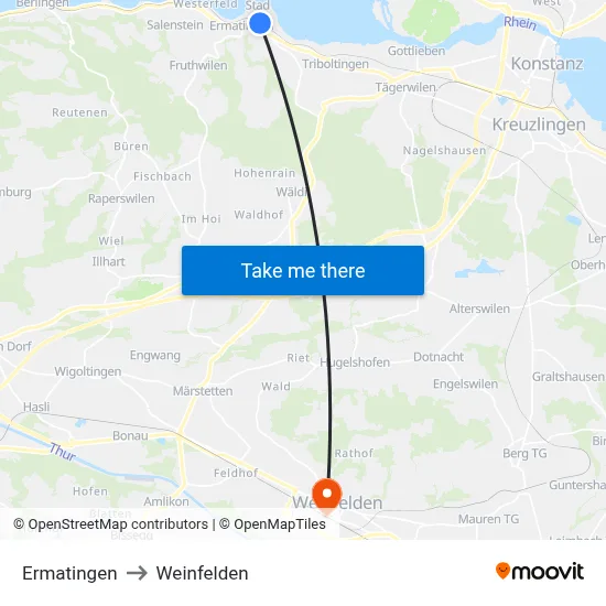 Ermatingen to Weinfelden map