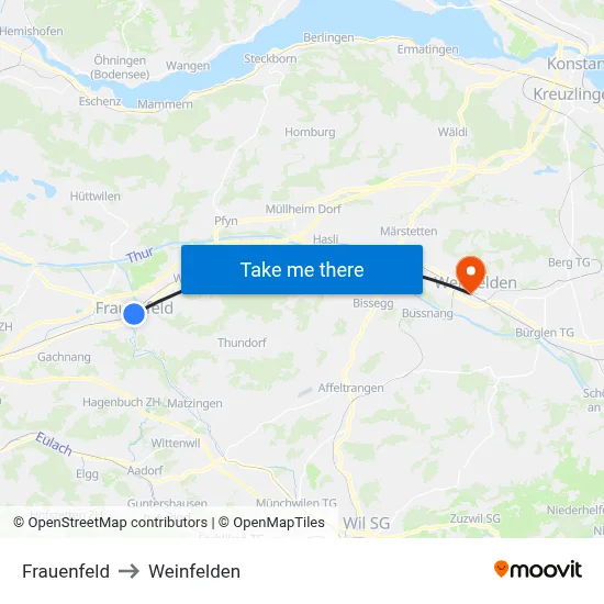 Frauenfeld to Weinfelden map