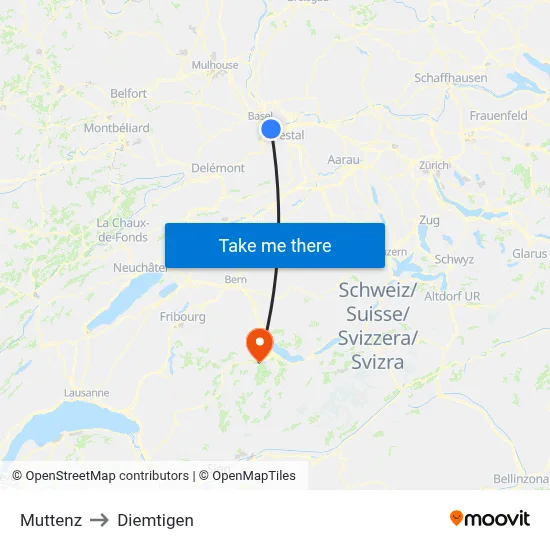 Muttenz to Diemtigen map