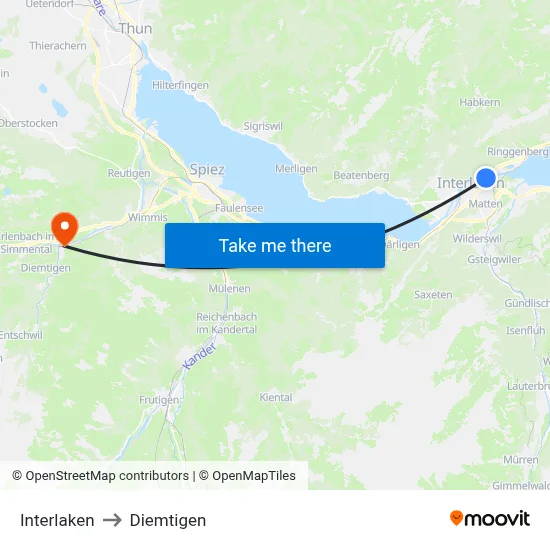 Interlaken to Diemtigen map