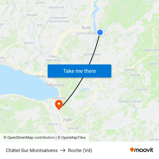 Châtel-Sur-Montsalvens to Roche (Vd) map