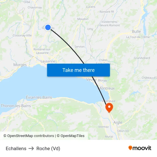 Echallens to Roche (Vd) map