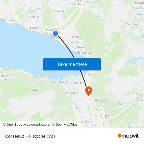 Corseaux to Roche (Vd) map