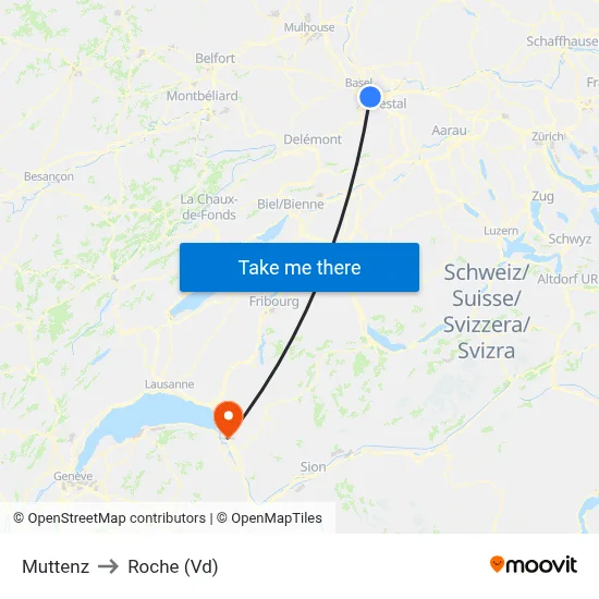 Muttenz to Roche (Vd) map