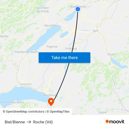 Biel/Bienne to Roche (Vd) map