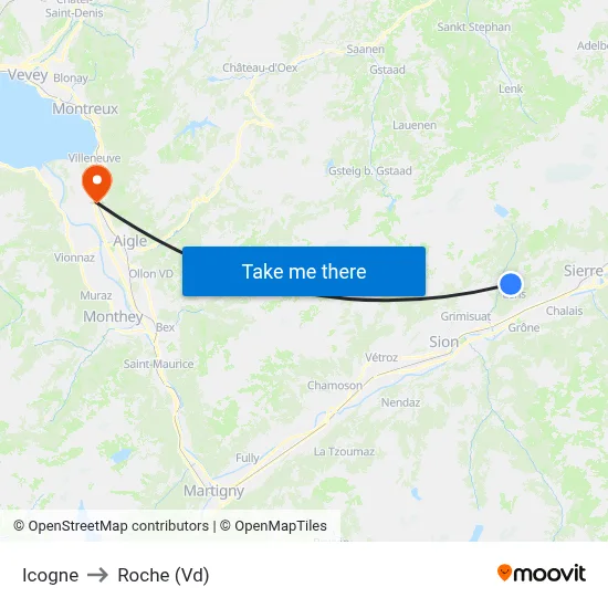 Icogne to Roche (Vd) map
