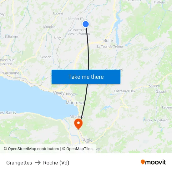 Grangettes to Roche (Vd) map