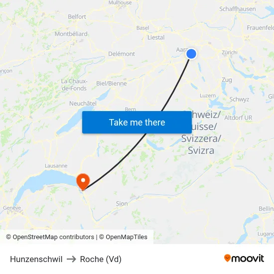 Hunzenschwil to Roche (Vd) map
