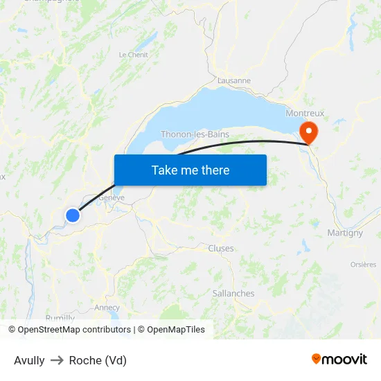 Avully to Roche (Vd) map