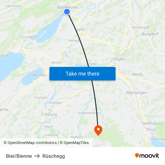 Biel/Bienne to Rüschegg map