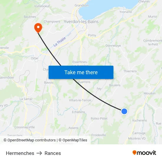 Hermenches to Rances map