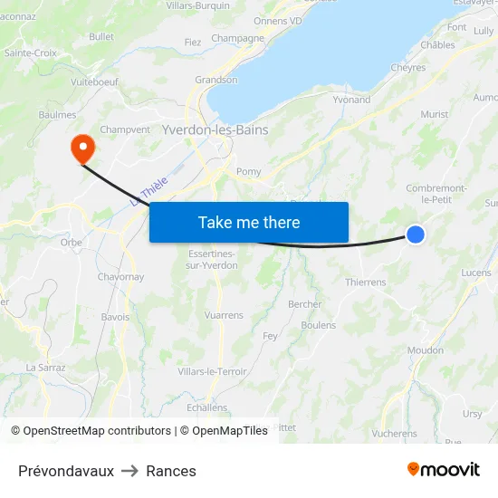 Prévondavaux to Rances map