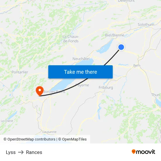 Lyss to Rances map