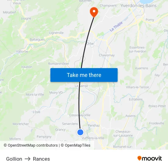 Gollion to Rances map