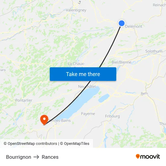 Bourrignon to Rances map