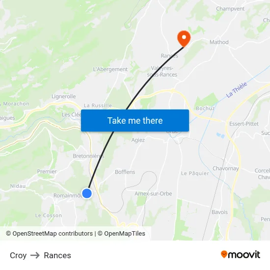 Croy to Rances map