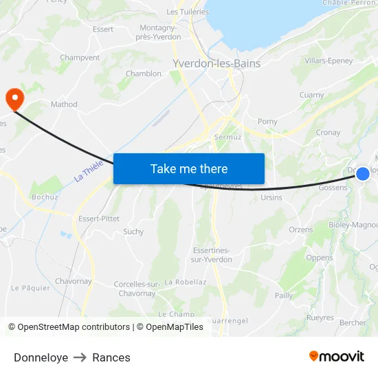 Donneloye to Rances map