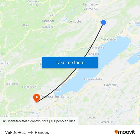 Val-De-Ruz to Rances map