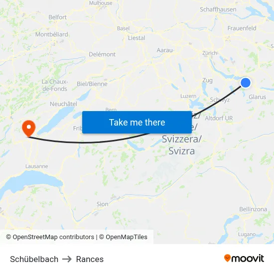 Schübelbach to Rances map