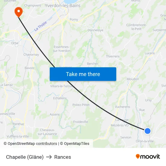 Chapelle (Glâne) to Rances map