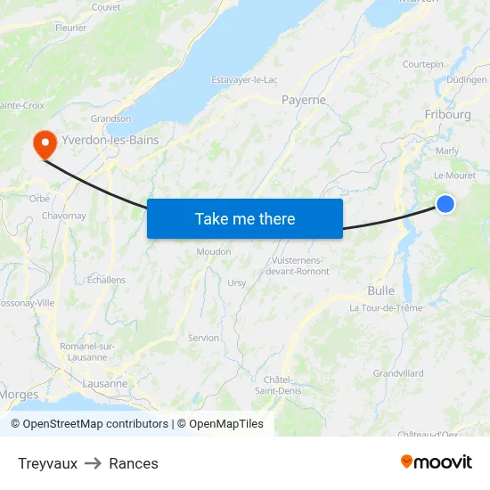 Treyvaux to Rances map