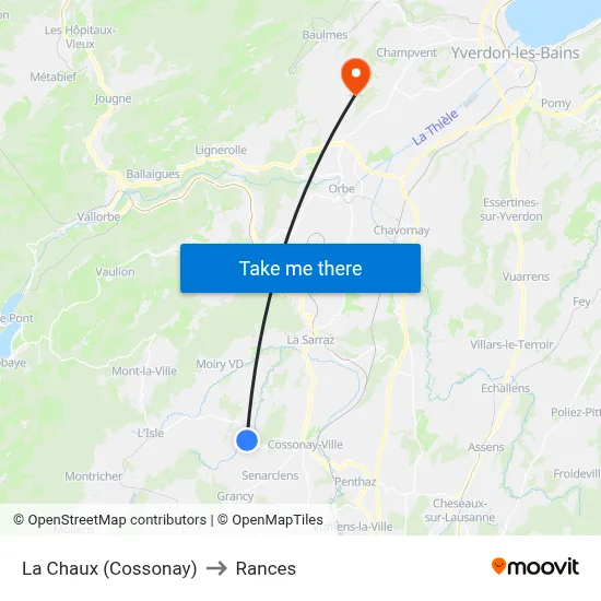 La Chaux (Cossonay) to Rances map