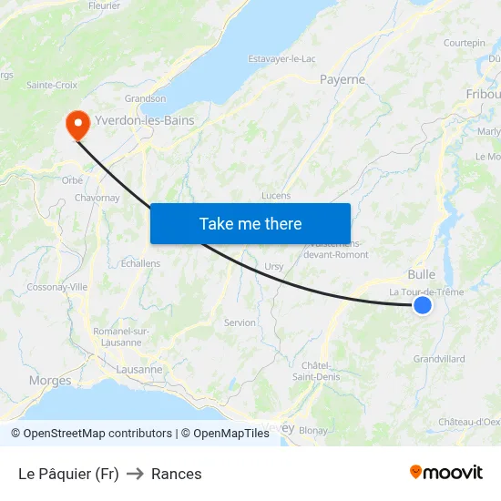 Le Pâquier (Fr) to Rances map
