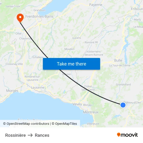Rossinière to Rances map
