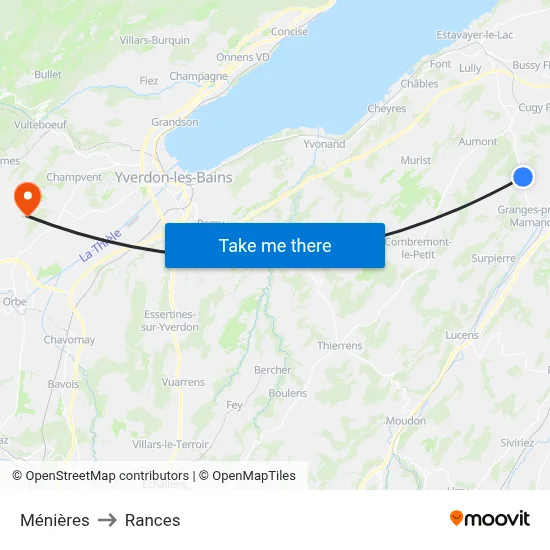 Ménières to Rances map