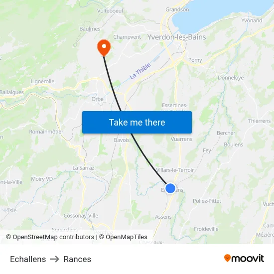 Echallens to Rances map