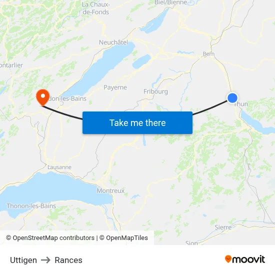 Uttigen to Rances map