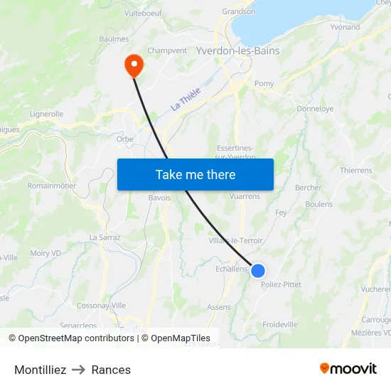 Montilliez to Rances map