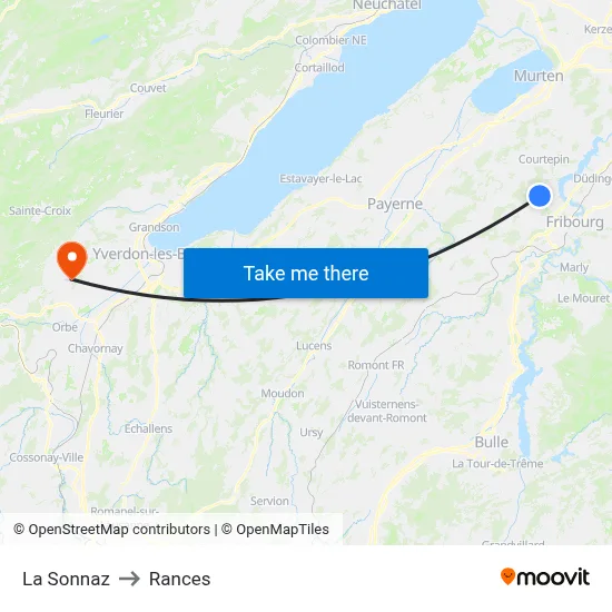 La Sonnaz to Rances map