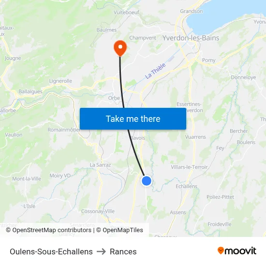 Oulens-Sous-Echallens to Rances map