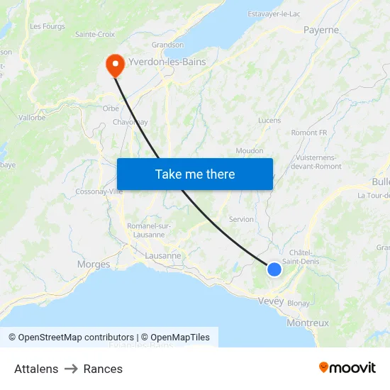 Attalens to Rances map