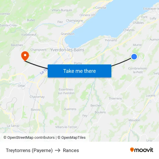 Treytorrens (Payerne) to Rances map