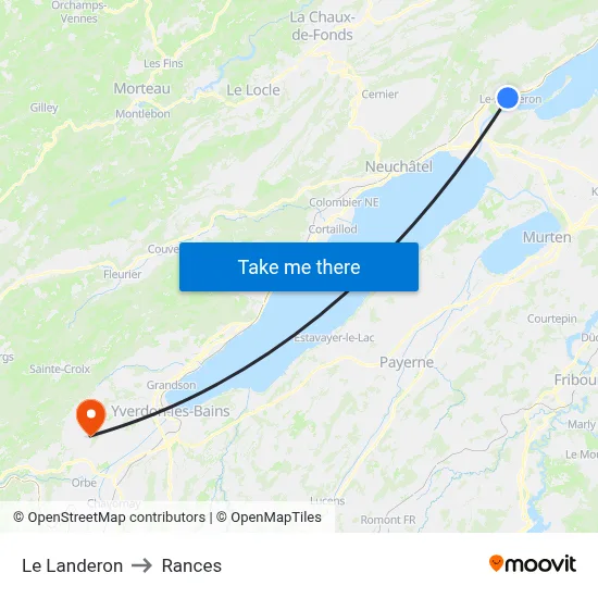 Le Landeron to Rances map