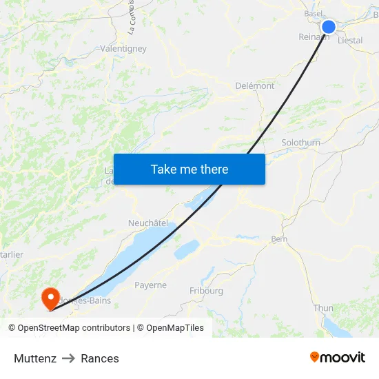 Muttenz to Rances map