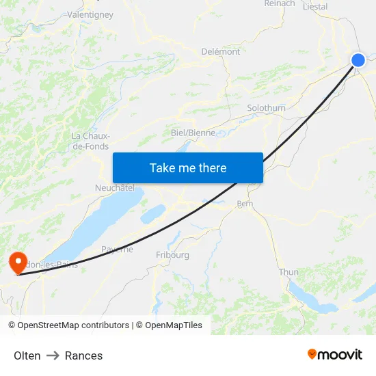 Olten to Rances map