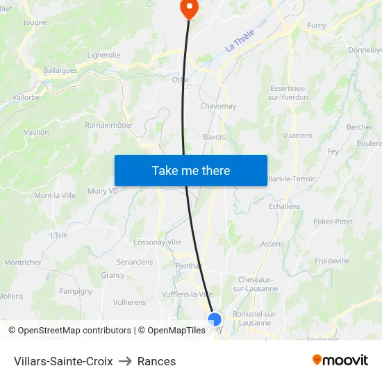 Villars-Sainte-Croix to Rances map