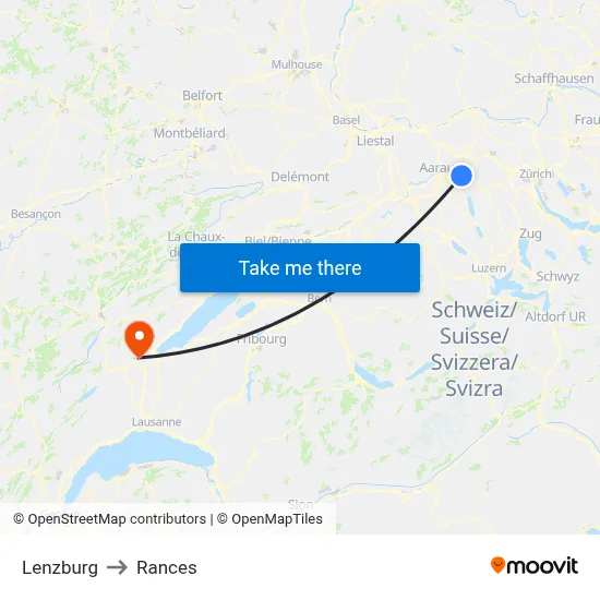 Lenzburg to Rances map