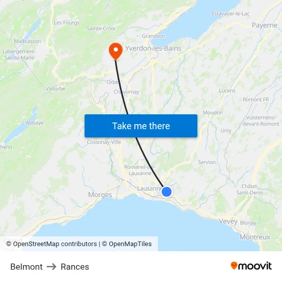 Belmont to Rances map