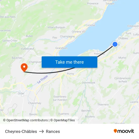 Cheyres-Châbles to Rances map