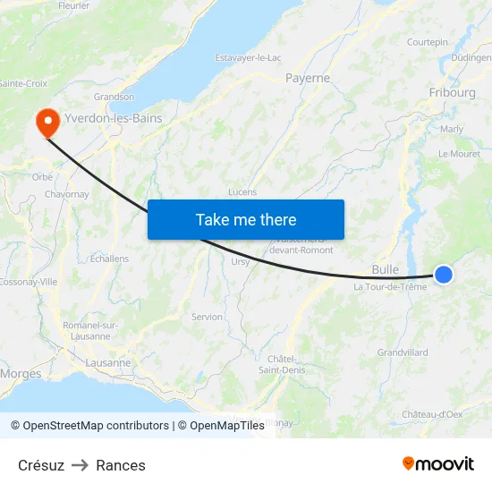 Crésuz to Rances map
