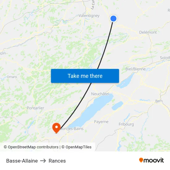Basse-Allaine to Rances map