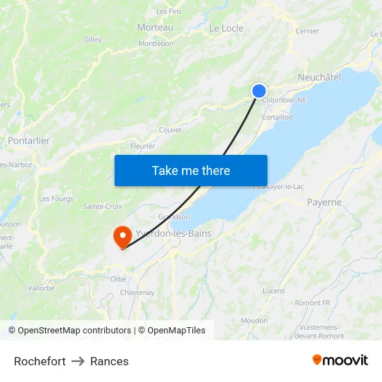 Rochefort to Rances map