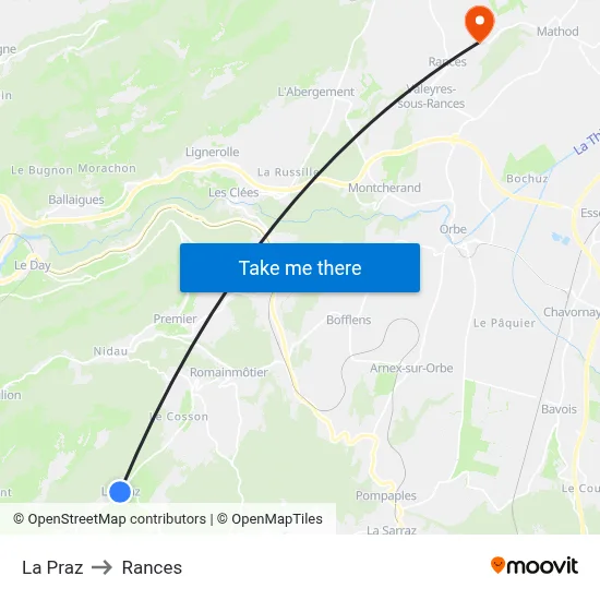 La Praz to Rances map