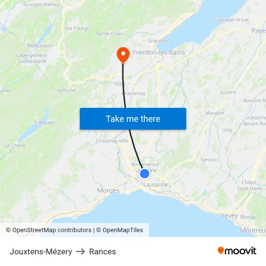 Jouxtens-Mézery to Rances map