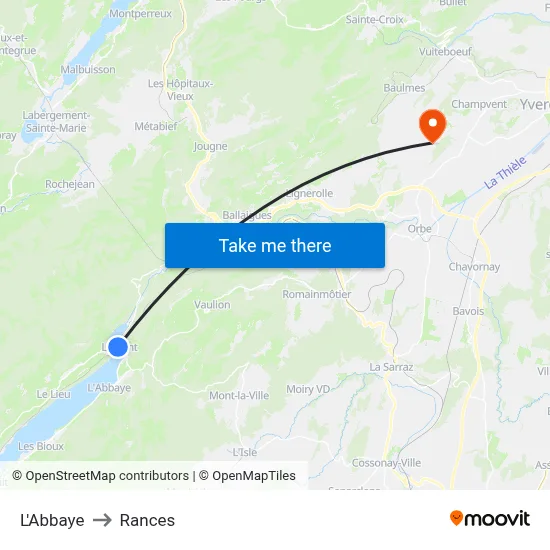L'Abbaye to Rances map