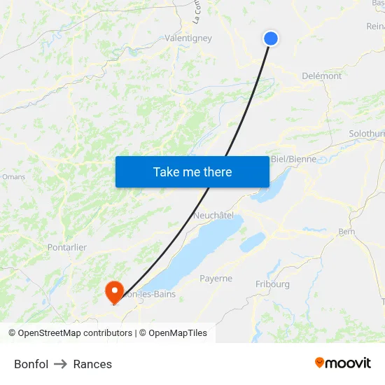 Bonfol to Rances map